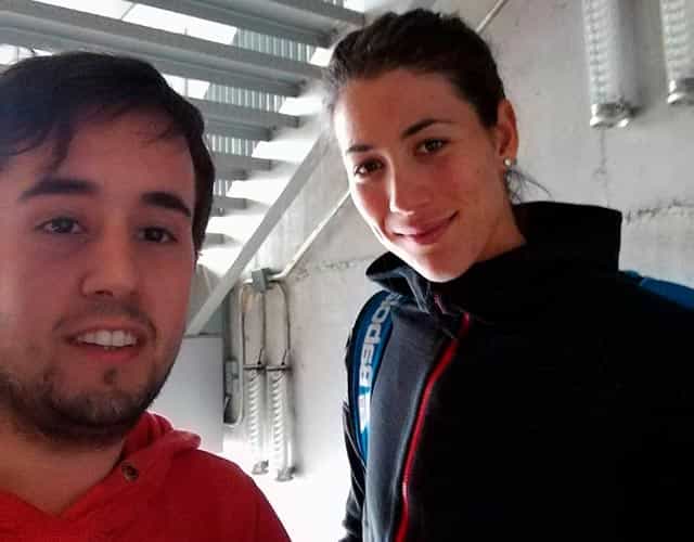 Garbiñe Muguruza y Kike Cos durante el Mutua Madrid Open.